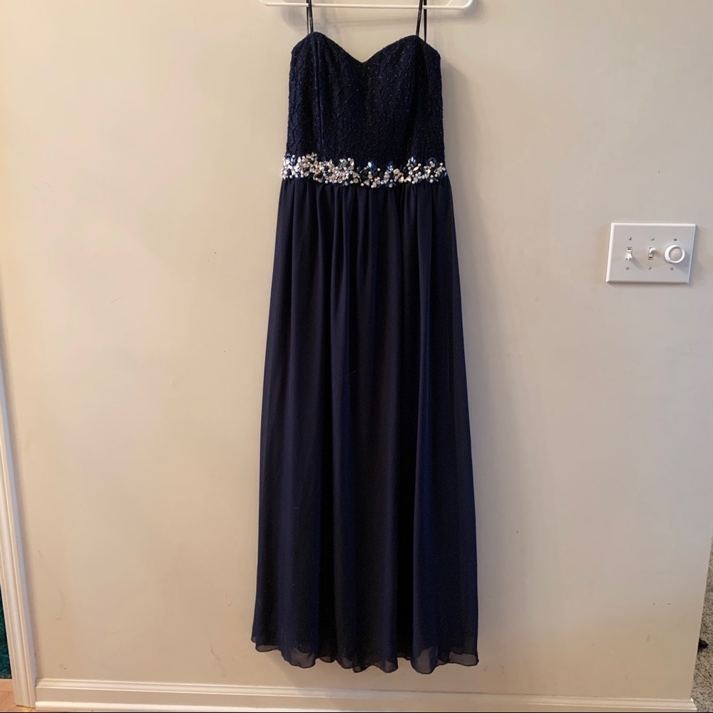 Dark Blue Strapless Prom Dress